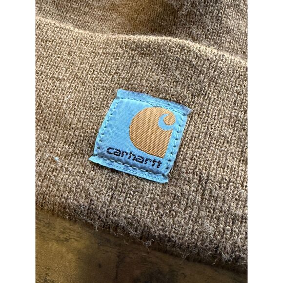 Carhartt Youth Beanie Hat Tan Brown Cuffed Knit Logo OS Winter Gift - Picture 4 of 6